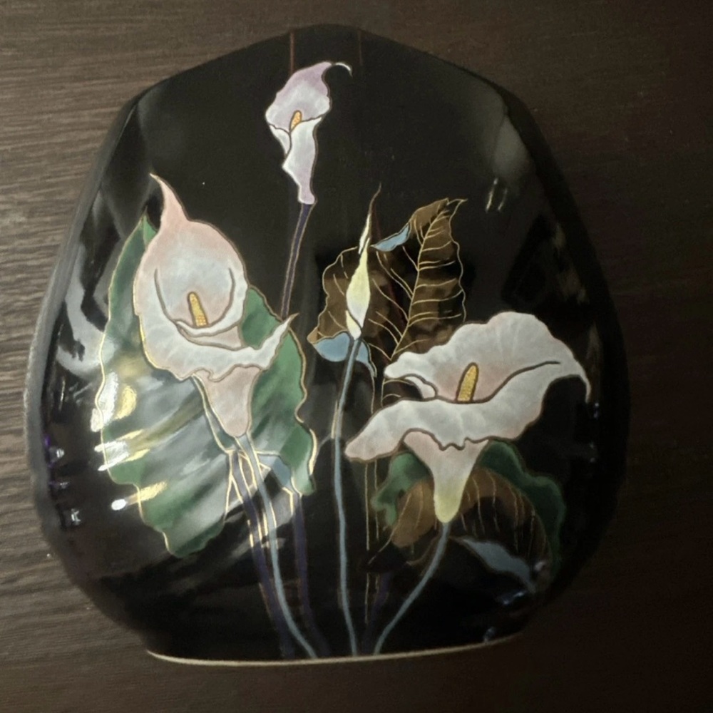 Vintage Yamaji Black Porcelain Japanese Vase